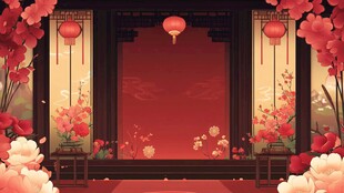 中式喜庆庭院场景背景图