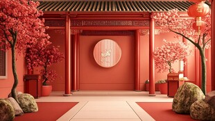 中式庭院的浪漫粉色景致