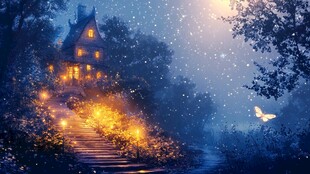 梦幻雪夜中的温馨小屋