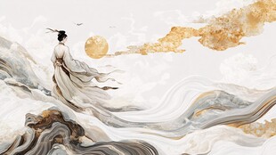 古风雅士立于山水间赏日