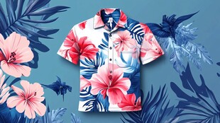 热带花卉图案短袖衬衫