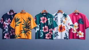 多彩花卉图案短袖T恤展示