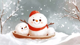 雪中小雪人温馨相伴