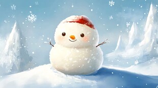 可爱雪人在冬日雪景中