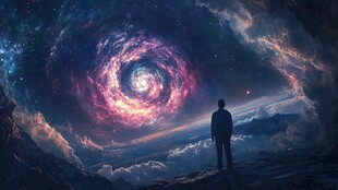 仰望浩瀚星空的孤独身影