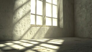 阳光洒落的空旷室内角落