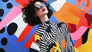 时尚女郎与多彩几何背景