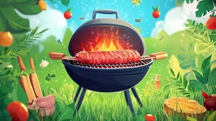 户外草地欢乐烧烤场景