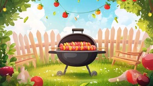 户外庭院烧烤欢乐场景