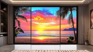 海景夕阳玻璃墙绝美风景
