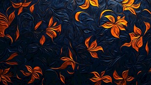 深蓝底橙色花卉纹理图案