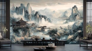 中式山水意境客厅背景墙