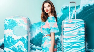 时尚女郎与海洋风行李箱