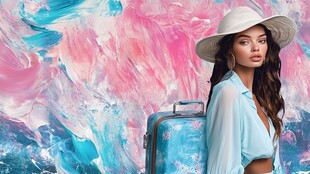 时尚旅人 梦幻背景下的风采