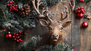 圣诞装饰 驯鹿头与绿植花环