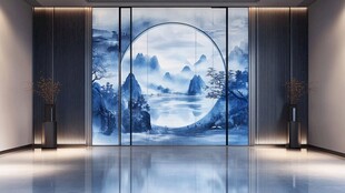 中式山水玄关装饰画意境美