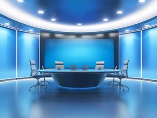 现代蓝色演播室场景