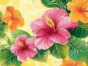 热带扶桑花卉绚丽插画