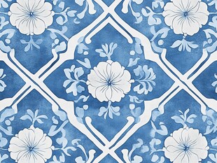 蓝白花卉几何图案纹理