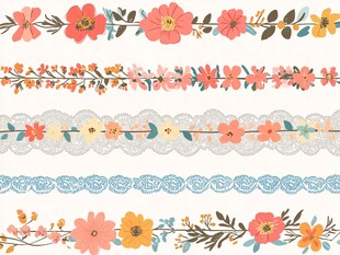 多彩花卉蕾丝花边图案