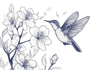 蜂鸟戏花图