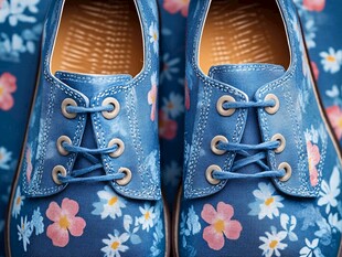 蓝色碎花系带休闲女鞋