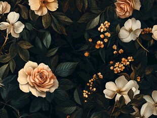 复古花卉图案 深色背景花饰