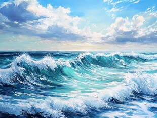 汹涌海浪下的壮阔海洋景象