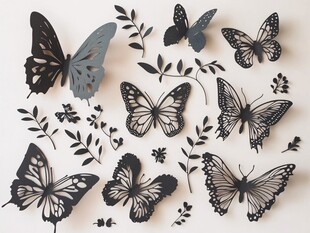 纸艺蝴蝶与花叶装饰图案