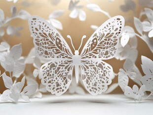 精美纸艺蝴蝶与花叶装饰
