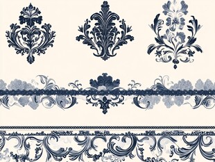 复古蓝白色欧式装饰纹样