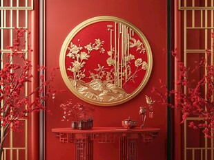 中式红墙金饰典雅场景