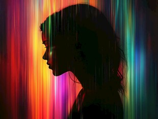 彩色光影中的女性侧影