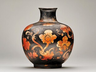 黑底花卉纹精美陶瓷花瓶