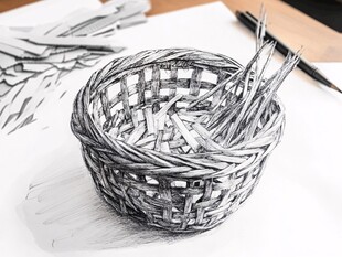 素描编织篮 细节精致