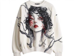 个性印花女士白色卫衣