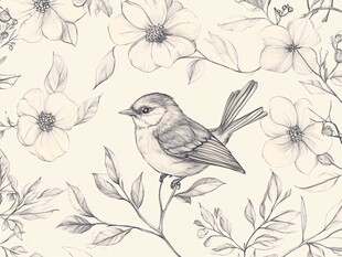 花鸟素描图案 清新自然风