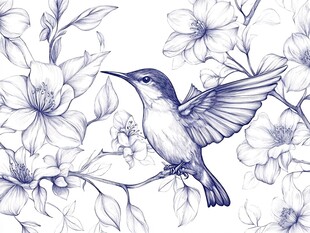 蜂鸟栖于繁花枝头