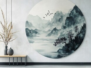 中式山水圆画室内装饰