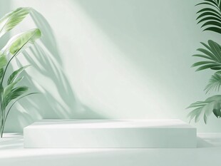 清新绿植环绕的白色展示台