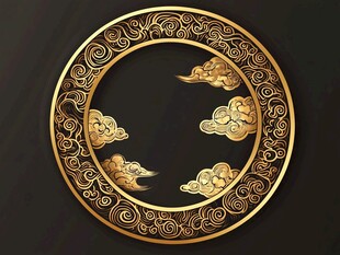 金色云纹中式圆形装饰框
