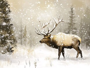 雪野中的壮美麋鹿