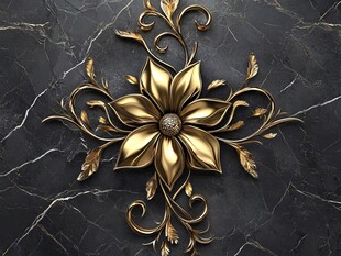 金色花朵大理石背景装饰