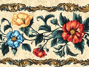 复古花卉边框图案设计