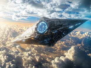 未来科幻飞船翱翔云海