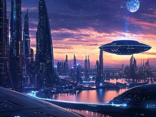 未来都市的外星飞船景观