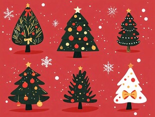 多彩圣诞树插画集合
