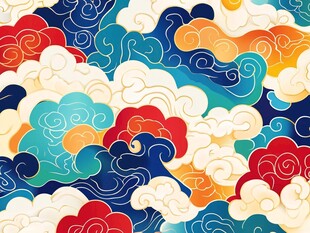 中式多彩祥云无缝图案