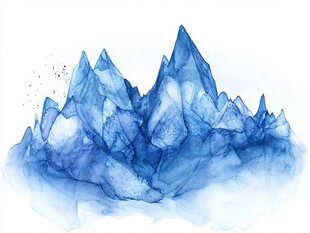 蓝色水墨风冰山插画