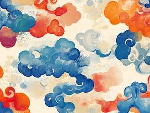 梦幻彩云水彩图案背景